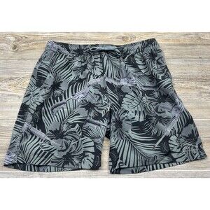 Grunt Style Mens Swim Trunks Size MED Brief Lined Leaf Print Pull-On Drawstring